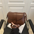Classic brown matte leather square crossbody bag with vintage buckle and gold hardware - Brown