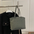 Dark gray leopard print tote bag with plush texture and long shoulder straps - Green