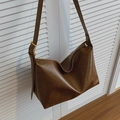 Minimalist soft brown faux leather shoulder bag with adjustable strap and zip closure - Brown