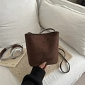 Minimalist dark brown suede hobo bag for women with leather shoulder strap - Dark Brown