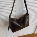 Minimalist soft matte leather crossbody bag in dark coffee brown with gold buckle - Brown