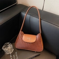 Borsa a spalla marrone con trama coccodrillo e chiusura a fiocco in argento lucido - Marrone