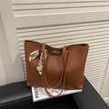 Sac fourre-tout marron en simili cuir avec imprimé FASHION & BAG et foulard décoratif - Marron