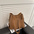 Minimalist caramel brown tote bag with wide shoulder strap in a stylish commute design - Brown