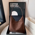 Borsa hobo retrò con stampa leopardata in tessuto scamosciato marrone, grande borsa a spalla - Marrone