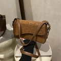 Brown faux leather crossbody bag with leopard print flap and golden metal buckle - Brown