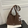 Brown leopard print suede tote bag with dog charm and adjustable strap on books - Without Pendant / Brown