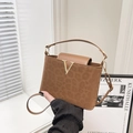 Brown leopard print crossbody bag with gold V buckle and textured leopard finish - Brown