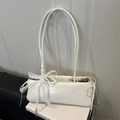 Minimalist white underarm bag with lace bow detail and glossy PU leather finish - White