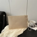 Pochette a busta beige con motivi geometrici rosso-marroni e cerniera dorata - Monogramma Vintage Bianco