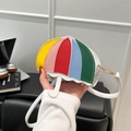 Unique umbrella-shaped mini crossbody bag with vibrant colorful leather patchwork panels - White