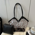 Transparente PVC-Tasche mit Kirschdruck und schwarzer Innentasche aus Kunstleder - Schwarz