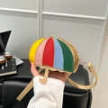 Mini umbrella-shaped crossbody bag in beige with colorful leather patchwork panels - Khaki