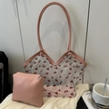 Transparente PVC-Einkaufstasche mit Kirschdruck und rosa Innentasche für Damen - Rosa