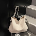 Bolso tote de pana crema con una correa de hombro ancha a rayas blancas y negras - Blanco Roto