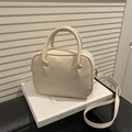 Creamy beige faux leather crossbody handbag with rounded rectangular structure and top handle - Basic Style / White