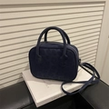 Deep blue bowling handbag with leopard texture and detachable shoulder strap - Basic Style / Blue