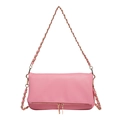 Chic pink textured leather crossbody bag with unique double bottom zipper and gold chain strap - Pink