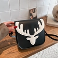 Minimalist black and white shoulder bag with deer head design and PU leather finish - Black and White