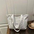 Chique beige corduroy draagtas met Fashion Instinct-patch voor dagelijks gebruik - Lichtgrijs
