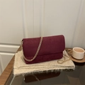 Elegant burgundy suede chain bag with minimalist rectangular flap and gold strap - Red