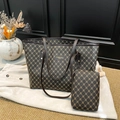 Ensemble cabas marron foncé avec motif trèfle doré et petite pochette assortie de luxe - Marron