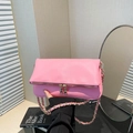 Pink lychee texture crossbody bag with gold chain strap and double zipper detail - Pink
