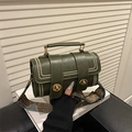 Vintage dark green leather crossbody bag with ethnic patterned strap and gold studs - Green