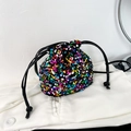 Sparkly colorful sequin drawstring bucket bag for trendy party and casual festive style - Colorful