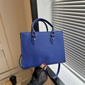 Large dark blue Saffiano tote bag with gold hardware and adjustable strap - Blue