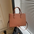 Caramel textured tote bag with top handles and shoulder strap for women fashion - Dark Brown