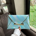 Chic holographic envelope clutch bag with golden metal trim and sleek snap closure - Light Blue