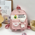 Zaino rosa per bambini in tela con stampa di animali e ciondolo a forma di orsetto peluche - Rosa