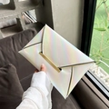 Holographic envelope clutch with gold metal trim and iridescent finish for women - Off White