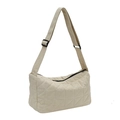 Fashionable beige quilted nylon tote bag with adjustable strap and large capacity - Off White