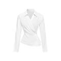 Blusa blanca de manga larga con cierre de botones asimétrico en la cintura y pliegues - S / Blanco