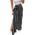 Pantaloni a gamba larga a righe verticali bianche e nere con spacco laterale alto e lacci - 2XL / Nero