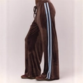 Pantaloni joggers in velluto marrone a gamba larga con strisce laterali azzurre - S / Marrone Scuro