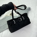 Bolso de hombro retro de ante negro con detalle de hebilla plateada para mujer - Negro