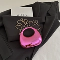 Mini metallic pink crescent handbag with circular handle and elegant gold chain strap - Purple
