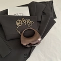 Mini crescent acrylic handbag in dark brown with circular handle and gold chain - Brown