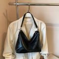 Minimalist black faux leather hobo underarm bag with gold hardware and shoulder strap - No Pendant / Black