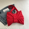 Sac à bandoulière en nylon rouge avec un grand nœud décoratif et un design souple chic - Rouge