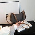 Minimalist moon-shaped shoulder bag with dark body and brown straps for daily wear - Dark Coffee