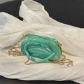 Green marble pattern acrylic shell evening bag with golden chain and thick handle - Green