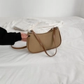 Borsa hobo vintage marrone in tessuto strutturato e pelle tenuta a mano a luna - Stile Contrasto in Tela Cachi / Cachi