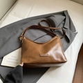 Brown leather underarm bag with fashion patch on a grey blazer, retro tote style - No Pendant / Brown