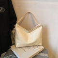 Creamy white leather underarm bag with metal fashion plaque on textured surface - No Pendant / Off White