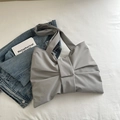 Grey canvas bow shoulder bag with thick strap in Japanese sweet minimalist style - Gray
