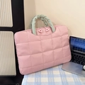 Borsa porta PC trapuntata rosa con manici arricciati verde chiaro e doppia cerniera - Grande / Rosa